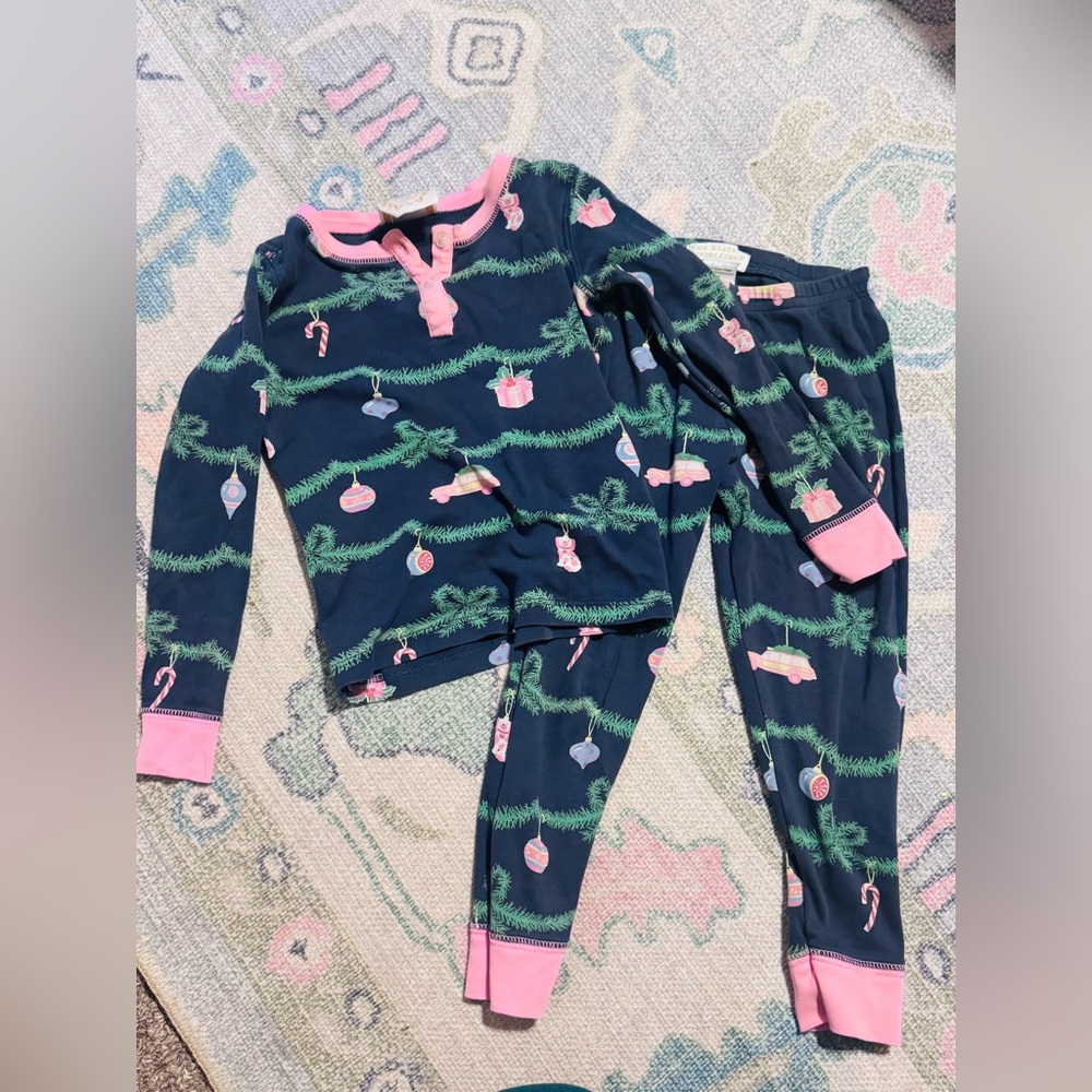 The Beaufort Bonnet Company Navy and Pink Kids Pajama Set Christmas